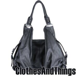 Leather Black Unique Hobo Handbag - NEW